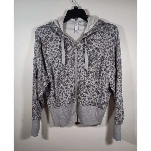 Athleta Balance Gray Full Zip Leopard Elastic Waist Thumbholes Hoodie Size M - Picture 1 of 10